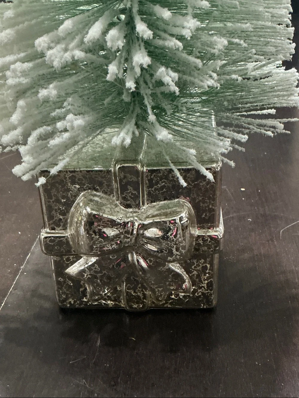 Flocked LED Bottle Brush Christmas Tree Pair with Silver Gift Box Bases